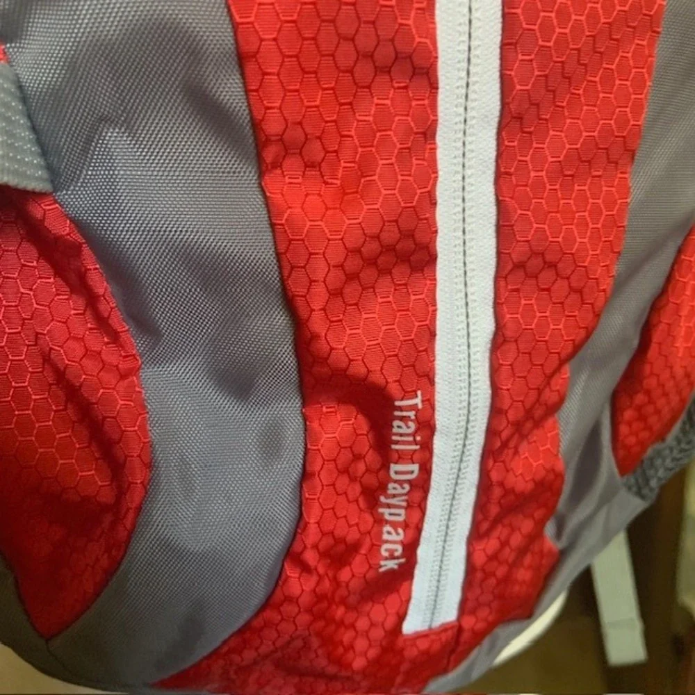 NWOT Eddie Bauer Trail Daypack Backpack Gray Red Hiking Camping Travel College